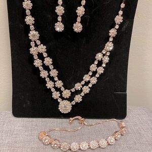 Rose gold necklace set with bracelet & earrings for wedding/special occasions